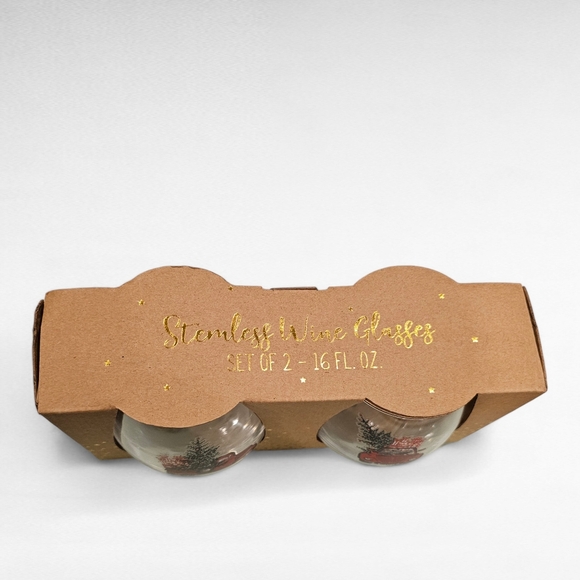 Set of 2 Stemless Wine Glasses Red Vintage Truck 16 FL OZ - Picture 5 of 6